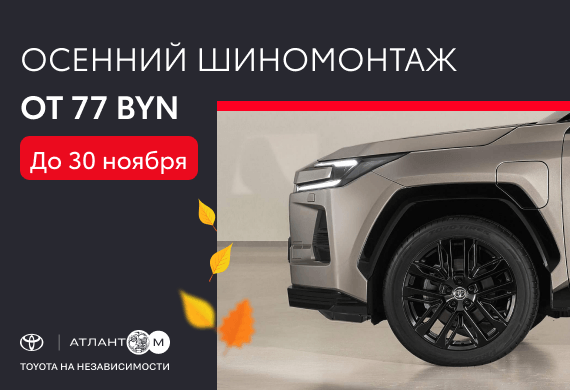 Осенний шиномонтаж от 77 BYN в официальном сервисе Toyota